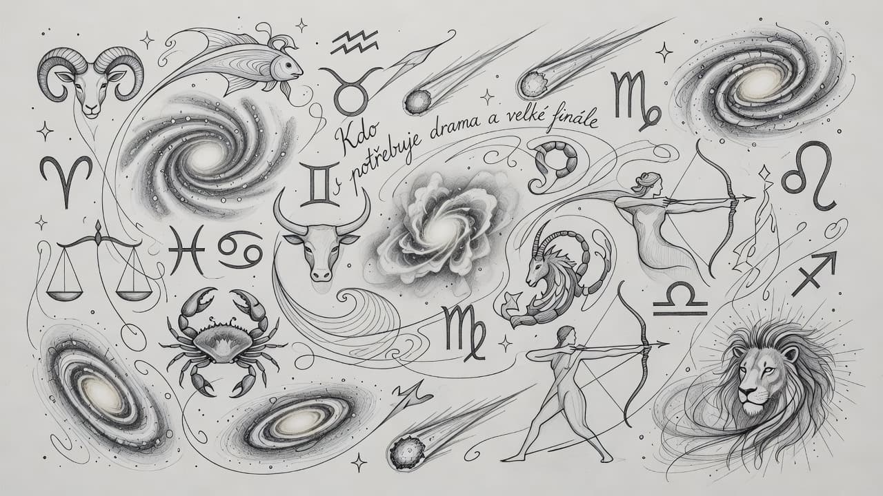 Delicate graphite lines create swirling abstract patterns, featuring intricate zodiac symbols and celestial forms across a pale gray surface. The light shading emphasizes a whimsical yet chaotic artistic movement throughout.